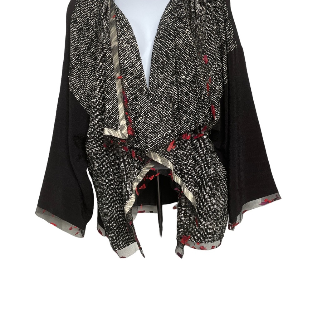 Aimee Atelier Open Waterfall Jacket Lace Trim Blk White Pattern Oversize. M/L - Picture 4 of 7